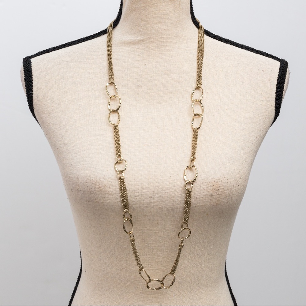 Longer length necklace with circular links antique gold shade Mixit